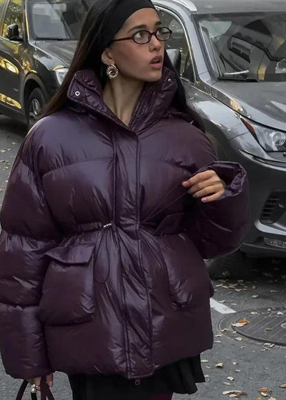 Oversized Puffer Jacket Glossy Plum Material