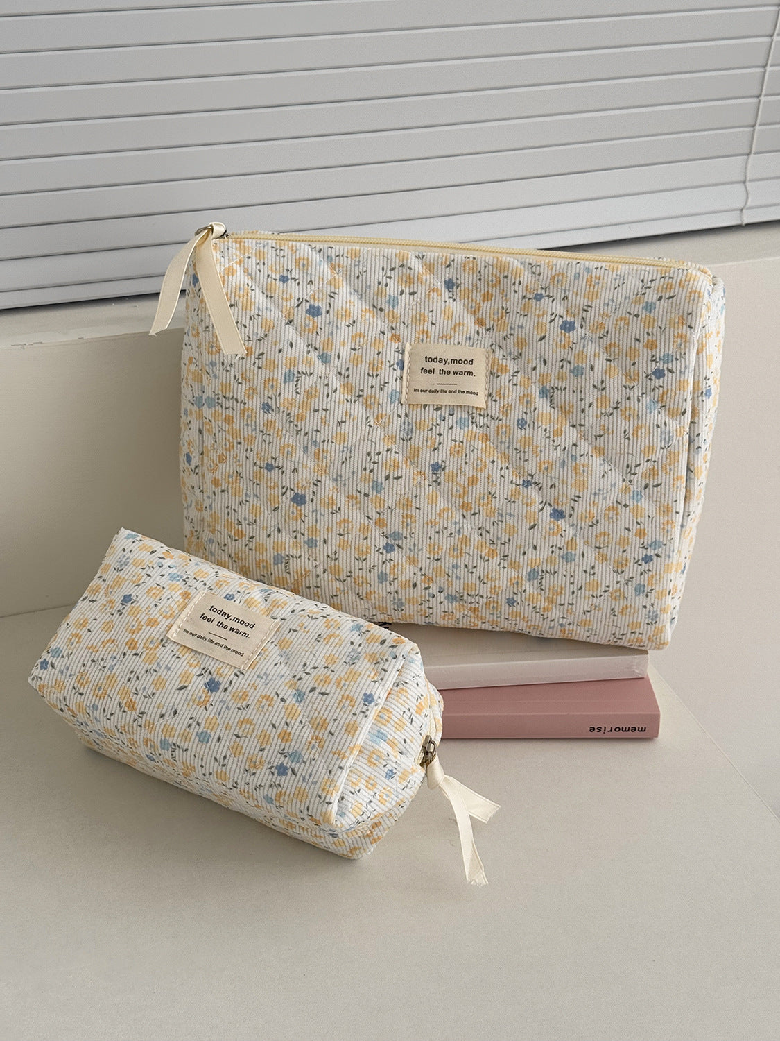 Floral Corduroy Makeup Bag Cute Travel Cosmetic Organizer