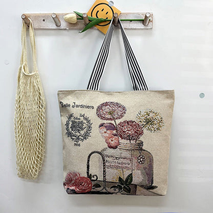 Large Capacity Tote Bag with Golden Embroidery Creative Pattern