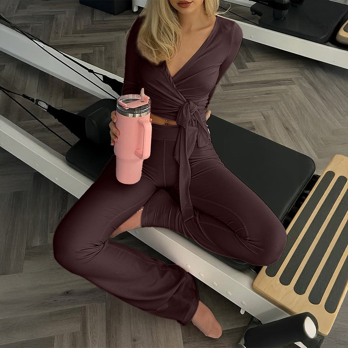 Women's Stylish Long Sleeve Top and Yoga Pants Set
