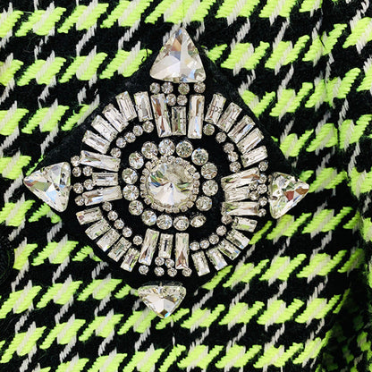 Fluorescent Green Houndstooth Jacket with Logo Embellishments