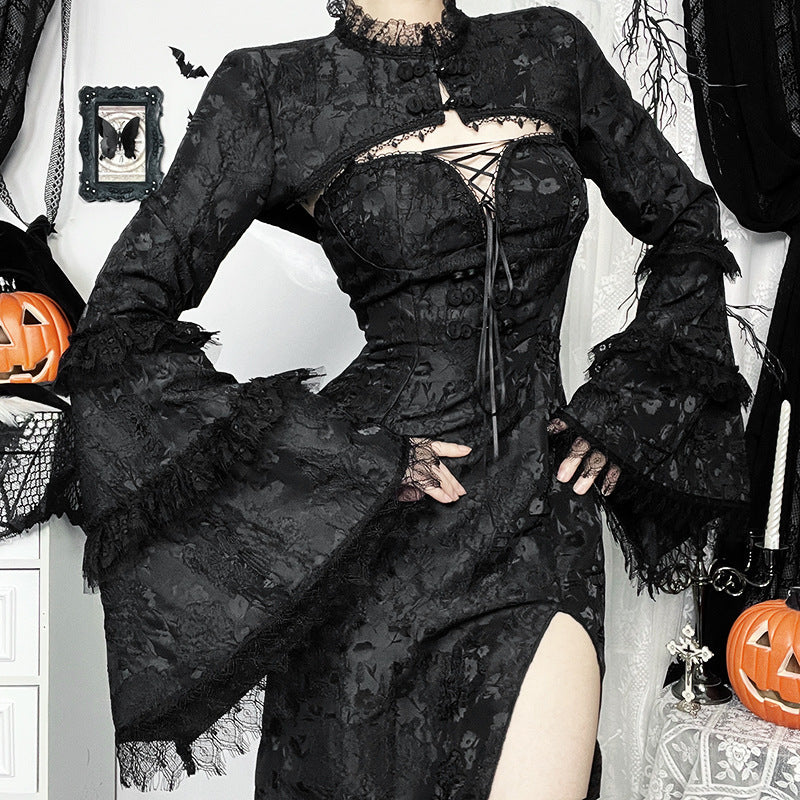 Fashion Pleated Cardigan and Dress Set, Black