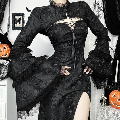 Fashion Pleated Cardigan and Dress Set, Black
