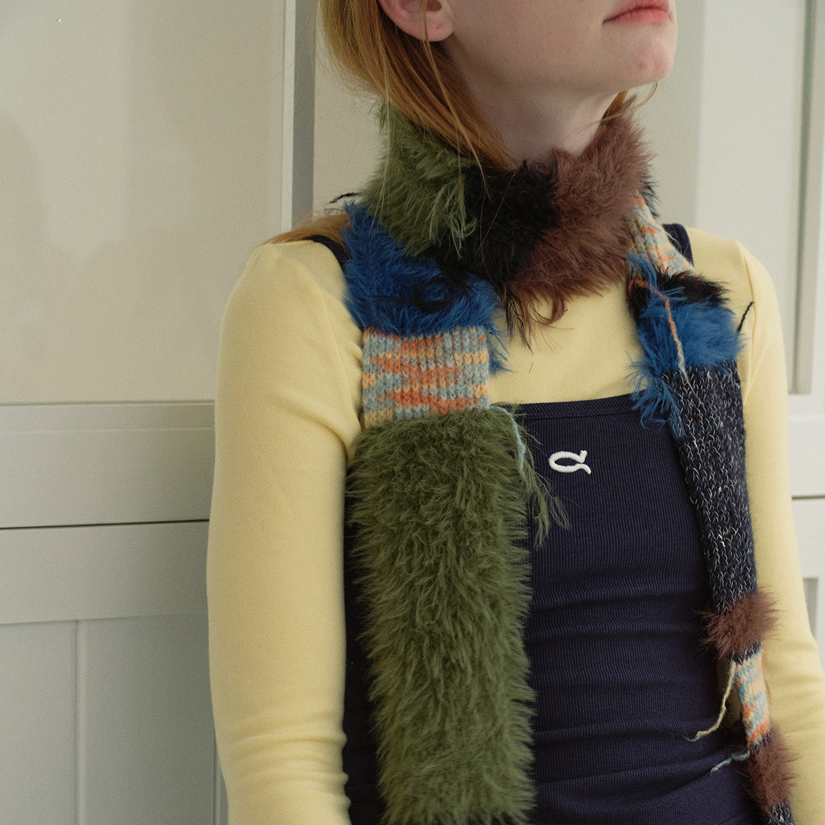 Color Blocked Knitted Fringe Scarf Soft Acrylic Unisex