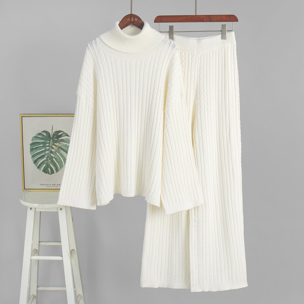 Twisted Knit Sweater Pants Set Casual Women's Outfit
