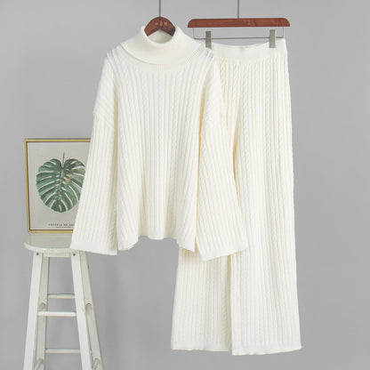 Twisted Knit Sweater Pants Set Casual Women's Outfit