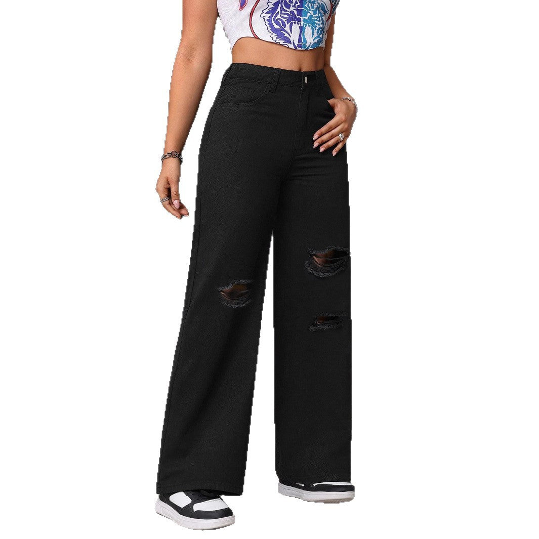 Distressed Ripped Wide Leg Baggy Denim Pants