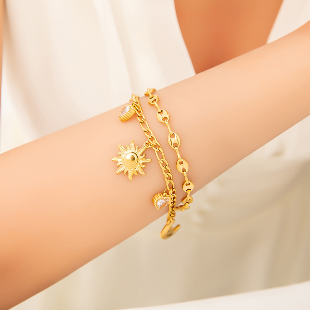 Stylish Heart-Shaped Stainless Steel Bracelet with DIY Titanium Steel Sun Pendant