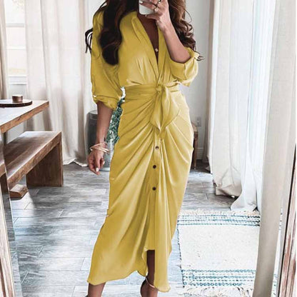 Elegant Floral V-Neck High-Waisted Dress for Women