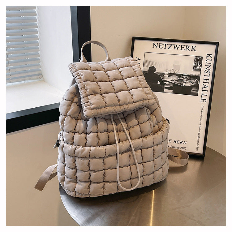 Solid Color Puffer Plaid Lightweight Shoulder Bag