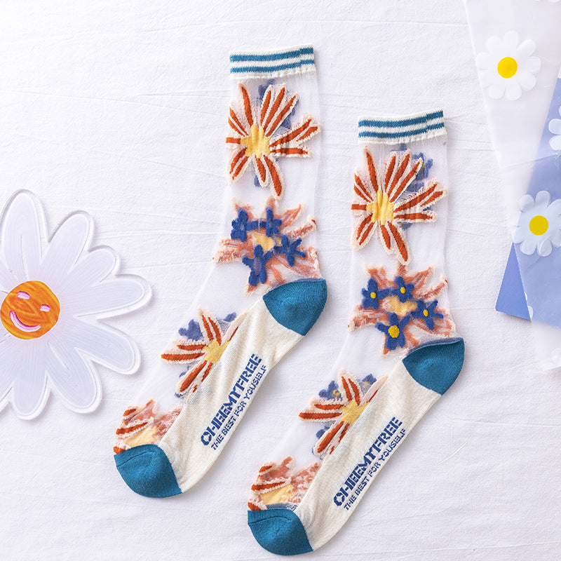 Rufia -  Hollow-out Floral Pattern Sheer Socks