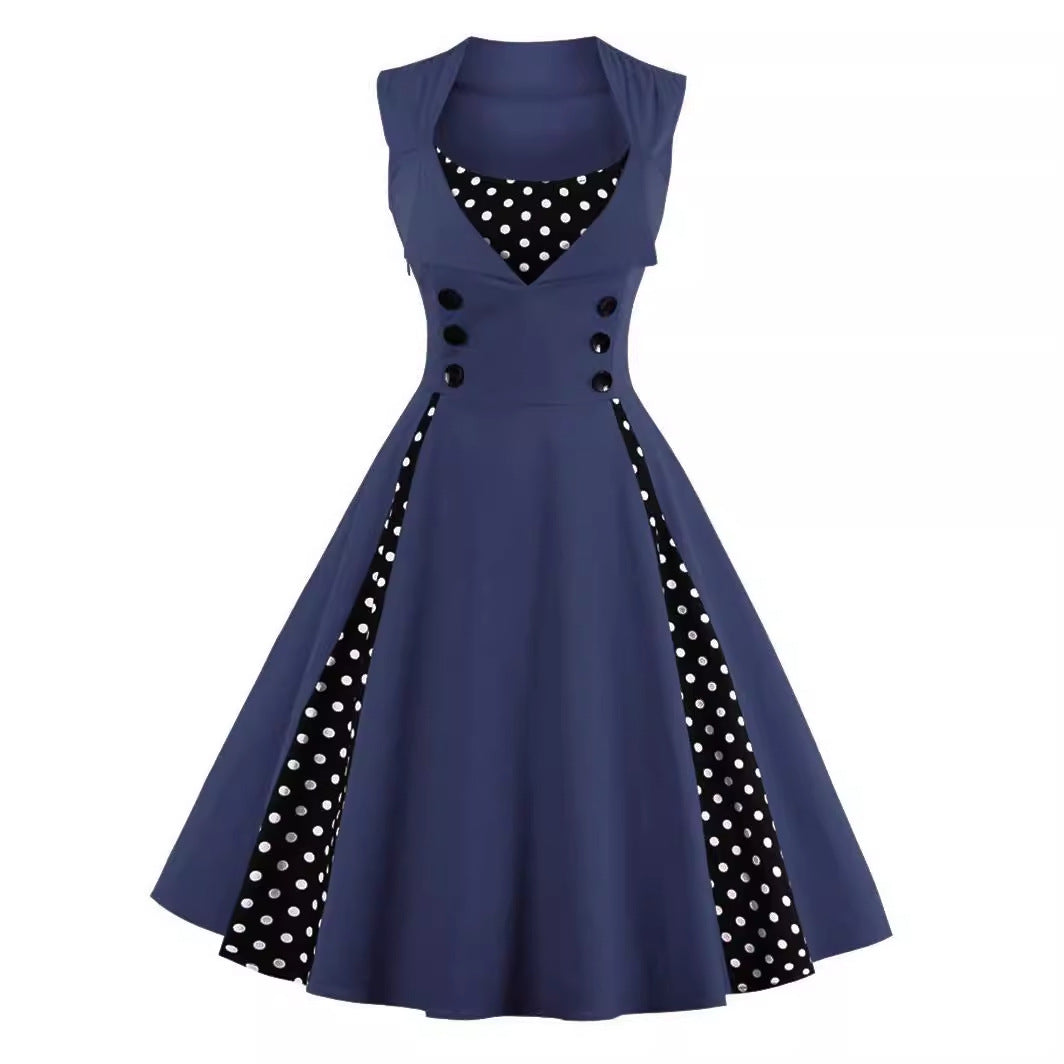 Gothic Retro Polka Dot Dress Elegant Midi Dress