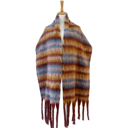 Winter Striped Oversized Thick Soft Tassel Scarfs