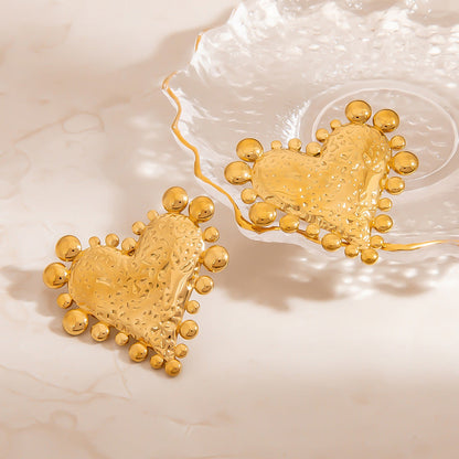 Heart Shaped Stainless Steel Earrings Vintage Style 18K Gold Plated Jewelry