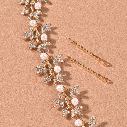 Alloy Leaf Pearl Bridal Hair Accessories with Rhinestones