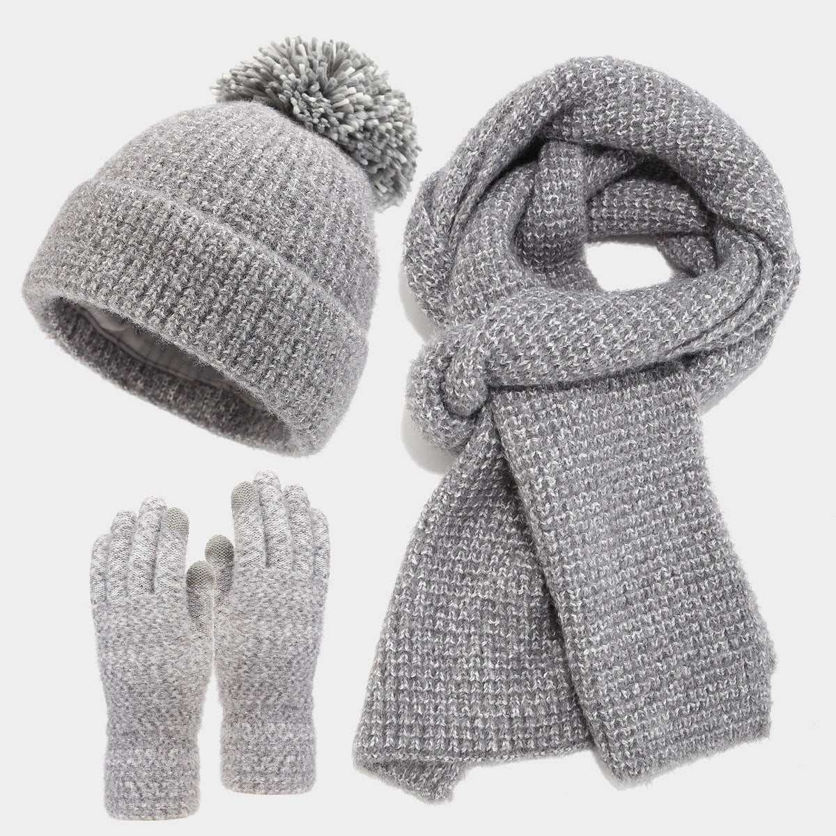 3 Pcs Winter Thermal Beanie Hat Scarf Gloves Sets