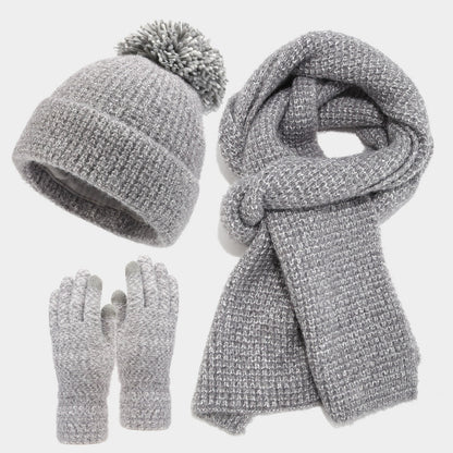 3 Pcs Winter Thermal Beanie Hat Scarf Gloves Sets