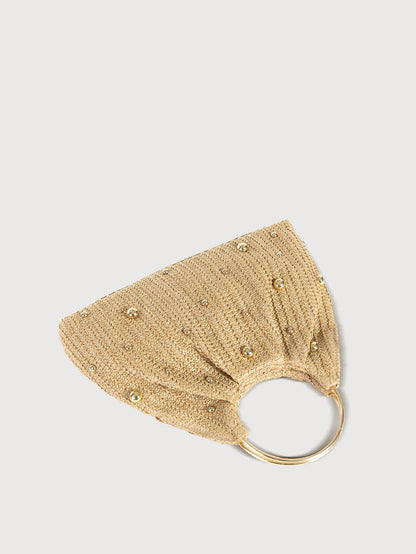 Straw Metal Handle Tote Handbag