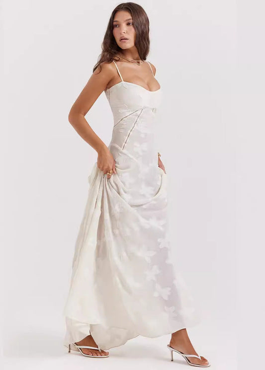 Floral Jacquard Maxi Dress With Spaghetti Straps