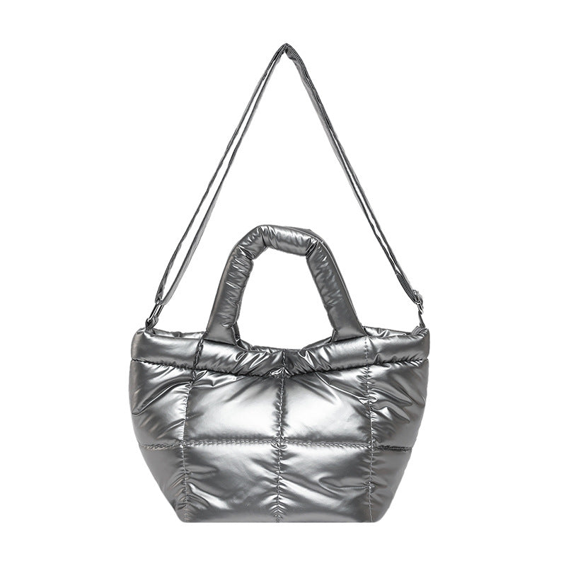 Trendy Nylon Bucket Bag Glossy Finish Casual Style