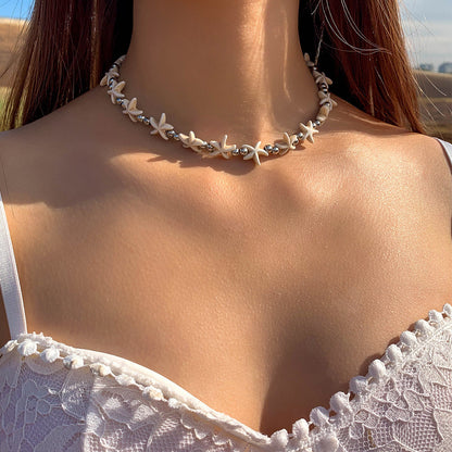 Bohemian Shell Bead Necklace With Starfish And Palm Tree Accents