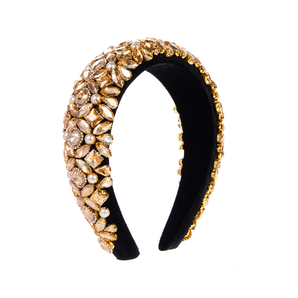 Baroque Style Wide Band Rhinestone Pearl Headband for Women
