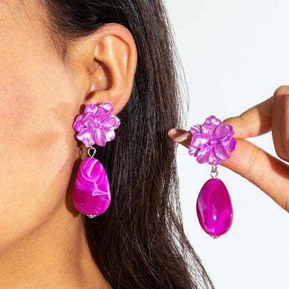 Trendy Geometric Turquoise Floral Earrings With Beaded Tassels