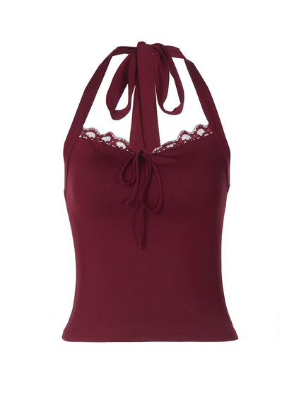 Fashionable Lace Trim Backless Strapless Top