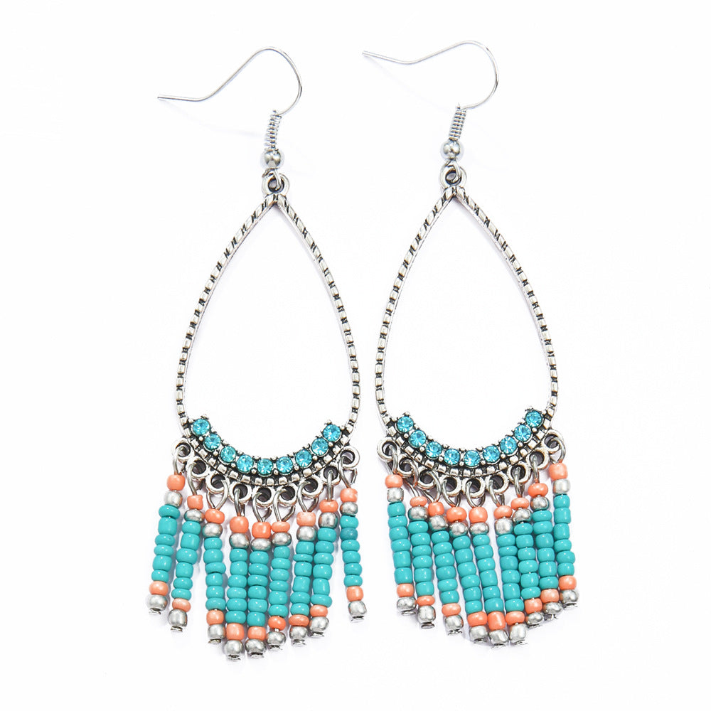Bohemian Tassel Drop Earrings Colorful Ethnic Jewelry Set