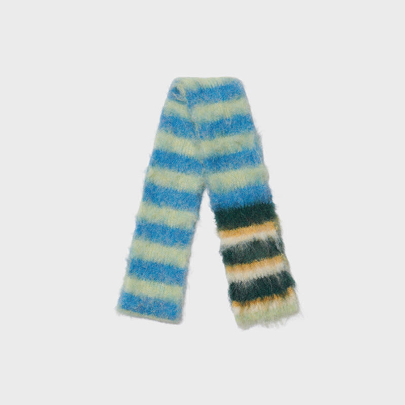 Color Block Striped Knitted Scarf Soft Acrylic Winter Accessory