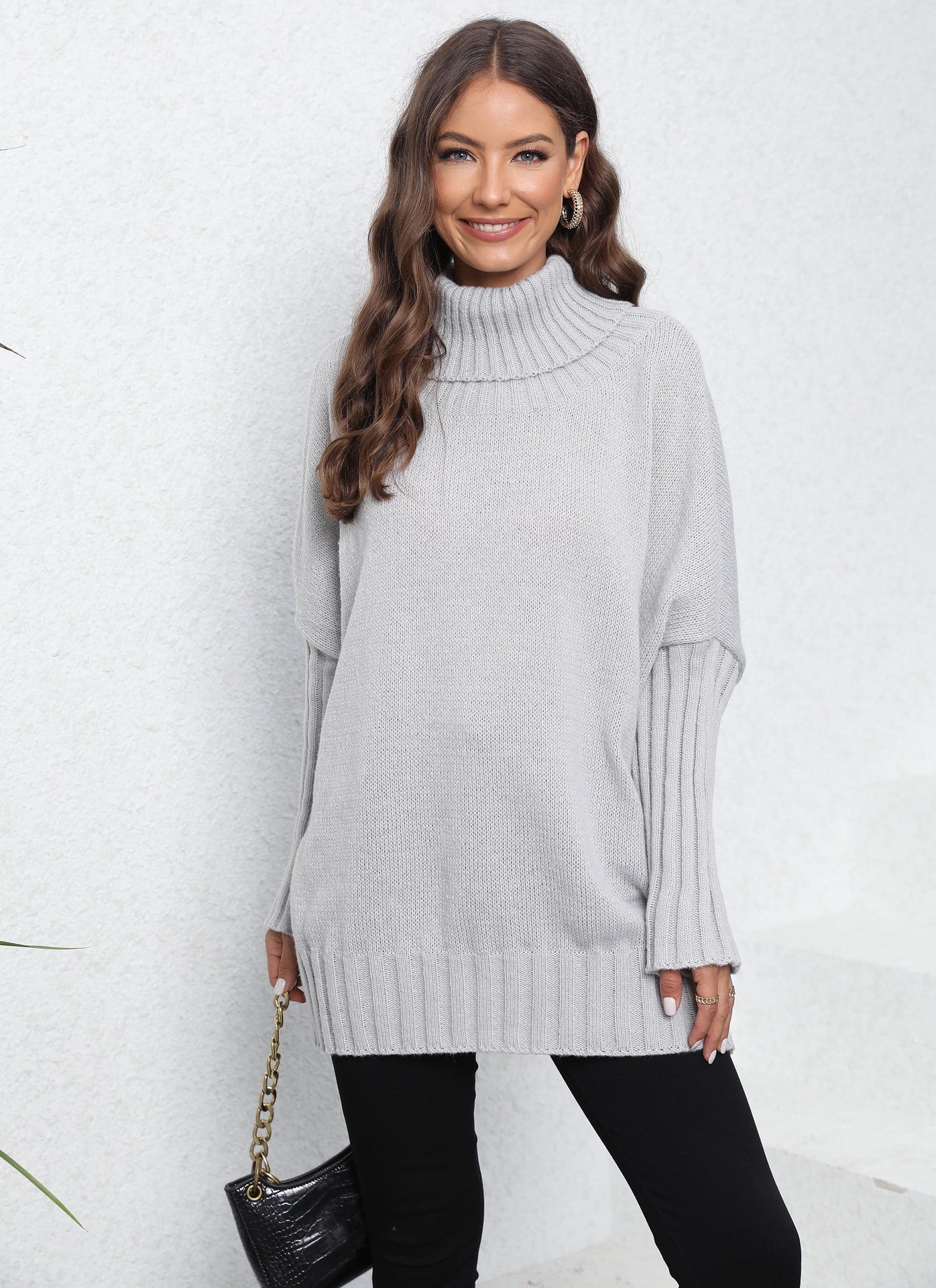 Loose Fit High Neck Knit Sweater In Solid Colors