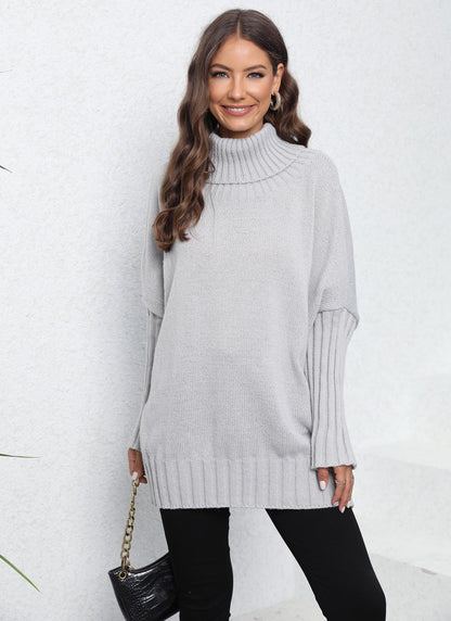 Loose Fit High Neck Knit Sweater In Solid Colors