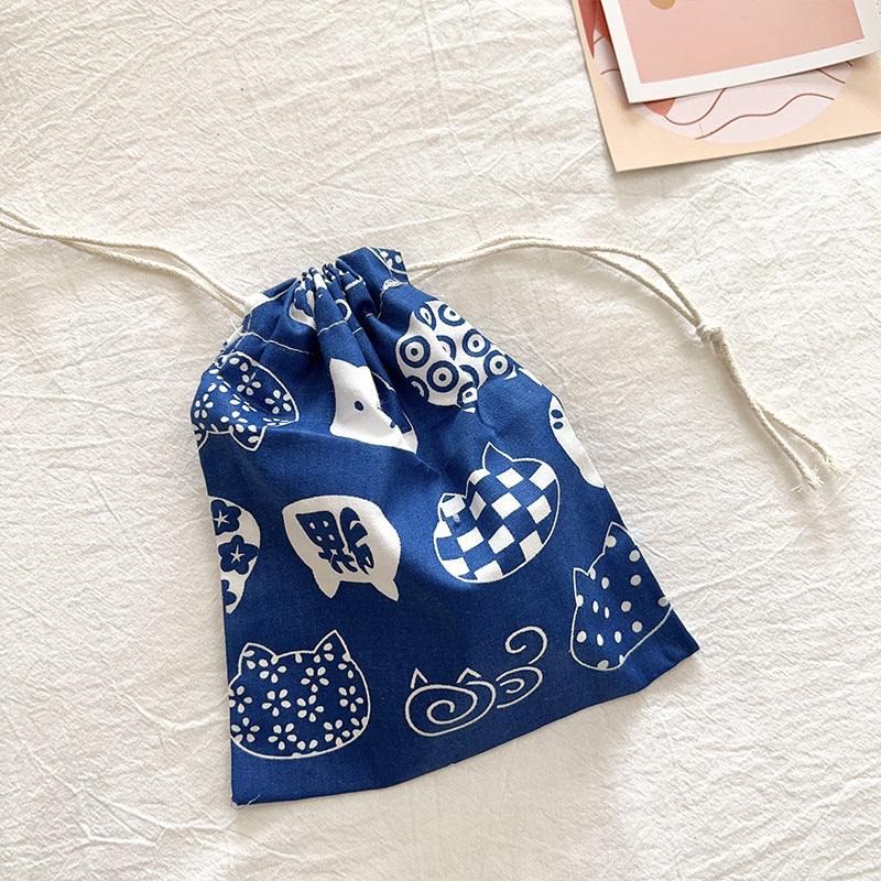 Mini Cotton Drawstring Makeup Pouch Cute Floral Travel Bag