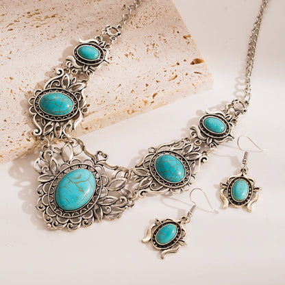 Exaggerated Turquoise Geometry Necklace and Earring Set