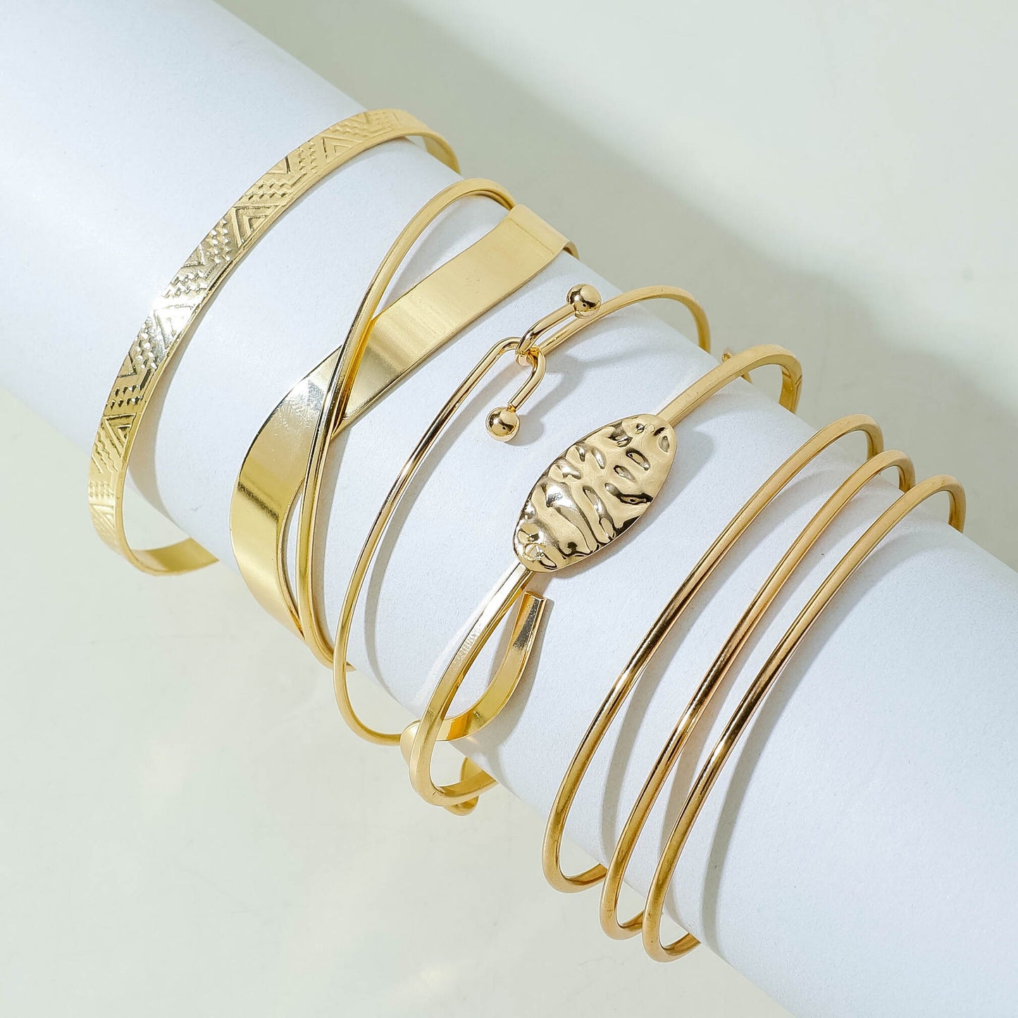 Vintage Geometric Open-Cuff Gold Bracelet Set