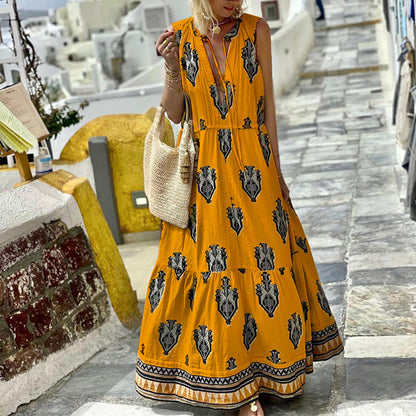 Women'S Summer New Style Sleeveless Mid Length Bohemian Printed Dress