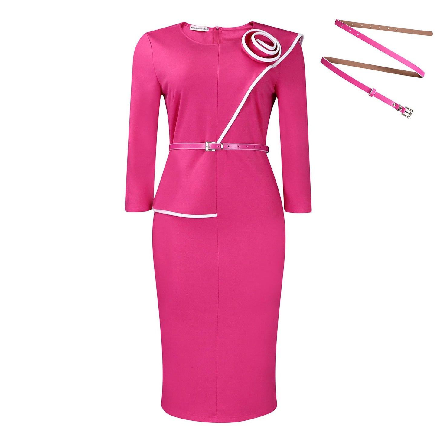 Pencil Skirt With Belt Elegant Office Dress