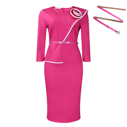 Pencil Skirt With Belt Elegant Office Dress