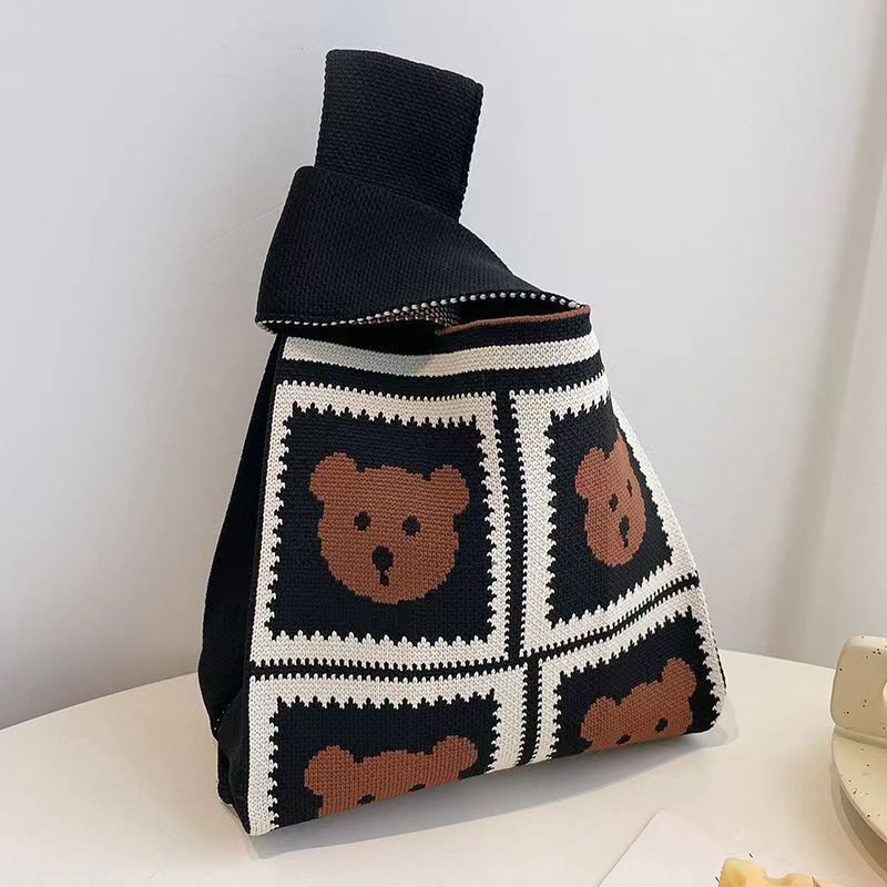 Knitted Tote Bag With Cute Designs Soft Polyester Casual