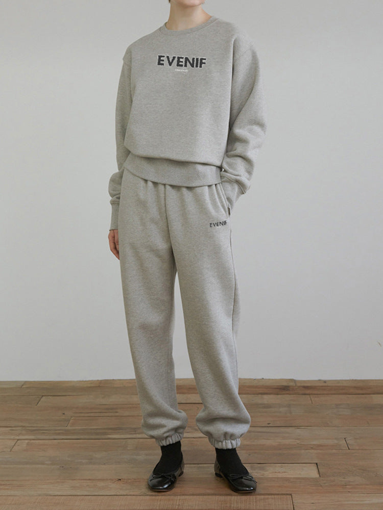Casual Letter Print Hooded Sweatshirt Set for Fall/Winter