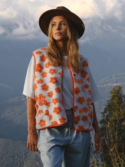 Floral Print Sleeveless Vest for Women Comfortable Casual Cardigan