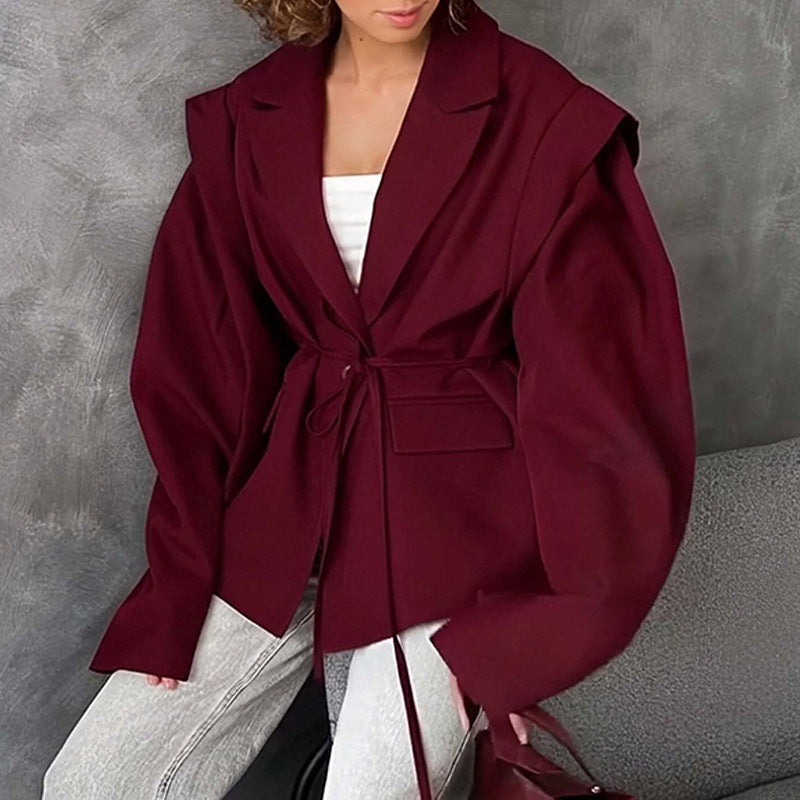 Slim Fit Solid Color Blazer with Belt