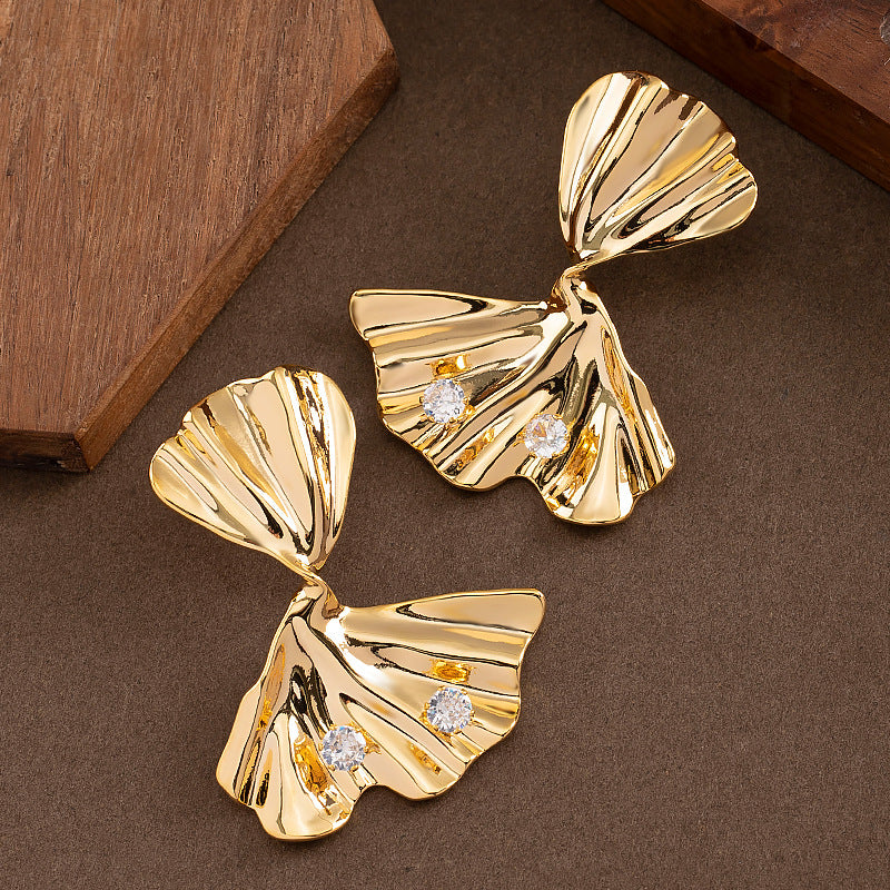 Elegant Ginkgo Leaf Earrings With Rhinestones For Women
