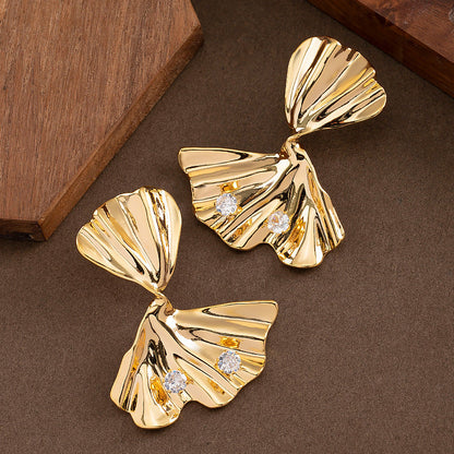 Elegant Ginkgo Leaf Earrings With Rhinestones For Women