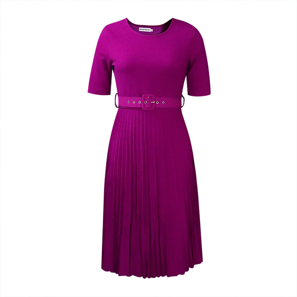 High Waist Pleated A-Line Dress Elegant Urban Style