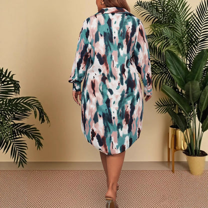Plus Size Casual Polo Dress with Floral Print