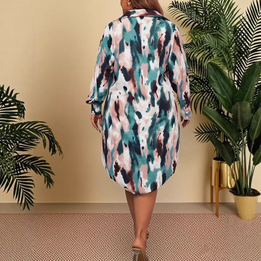 Plus Size Casual Polo Dress with Floral Print
