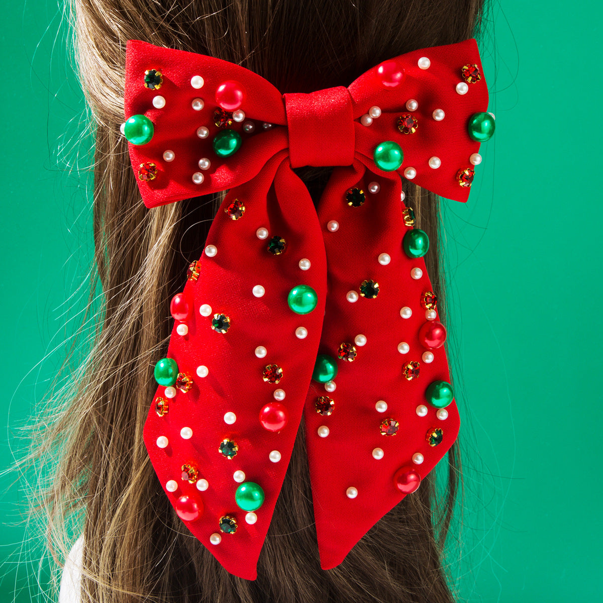 Christmas Pearl Headband with Rhinestones for Women