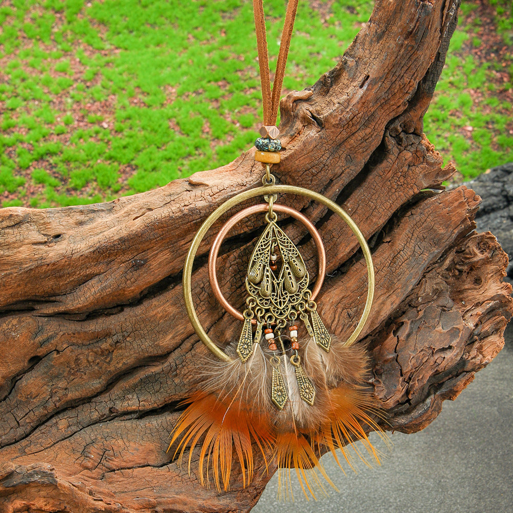 Colorful Feather Pendant Necklace Bohemian Style Butterfly Jewelry