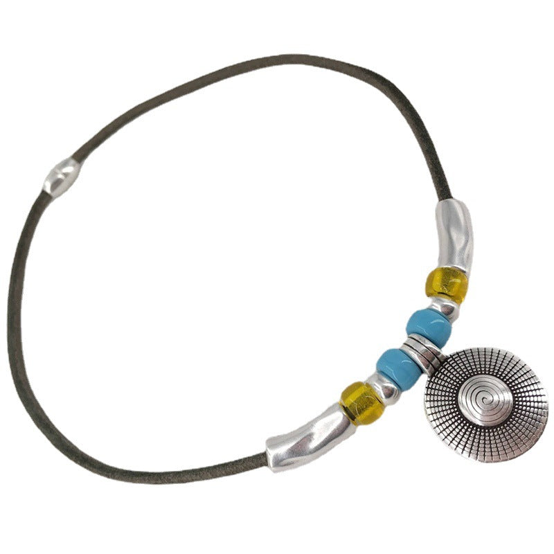 New Turquoise Round Necklace Alloy Round Brand Ccb Beaded Wax Rope Chain Punk Necklace